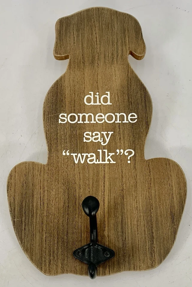Hanging Dog Leash Holder Wood Did Someone Say Walk Foto 1 de 4