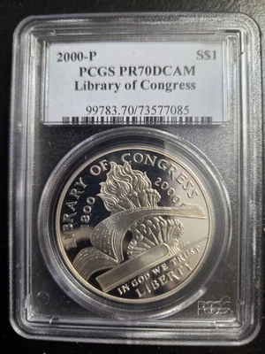 2000-P LIBRARY OF CONGRESS COMMEMORATIVE PROOF SILVER DOLLAR PCGS PR70 DCAM  - Image 1 of 4