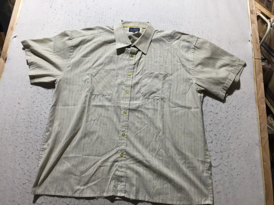 经典猎鹰湾运动服正装衬衫男式 2X 18-18.5 黄色银色条纹 — 第 1/4 张图片