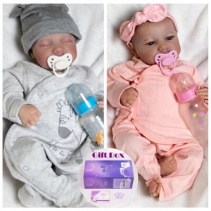Reborn Dolls Twins Silicone Vinyl Lifelike Newborn Baby Girl&Boy Birthday Gifts - Picture 1 of 11