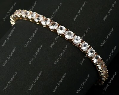 Brazalete de tenis de plata de ley 925 con piedras preciosas de morganita natural de corte redondo de 5 mm  Foto 1 de 4