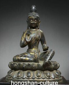 20" Old Tibet Bronze Gold Green Tara Mahayana Buddhism Enlightenment Statue