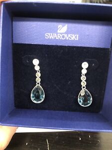 Swarovski Clear & Blue Teardrop Crystal Earrings 