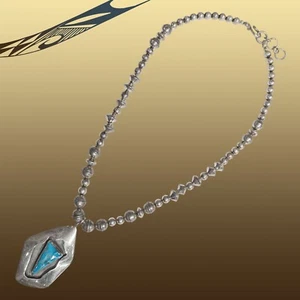 Handmade Sterling Silver and Turquoise Navajo Necklace by Joann Spencer - Picture 1 of 1