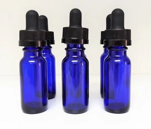 180 PCS 15ML COBALT BLUE BOSTON ROUND GLASS BOTTLES W BLACK CRC DROPPER CAPS - Picture 1 of 5