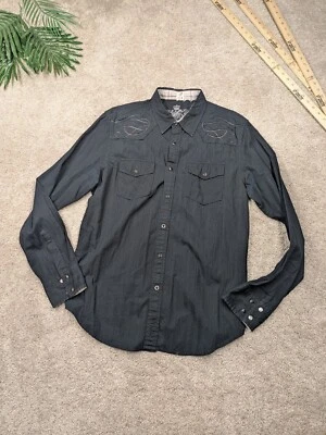 Guess USA Western Pearl Snap Rodeo Shirt Mens L Large Black Button Embroidered  - Image 1 of 4