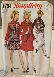 VINTAGE 1960'S SIMPLICITY 7794 MISSES SKIRT, MINISKIRT, JACKET SZ 16 - Picture 1 of 2