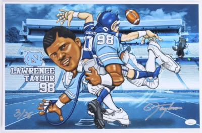 Лоуренс Тейлор подписанный ограниченного тиража Северная Каролина смолы каблуки 11 x 17 фото JSA - Изображение 1 из 2