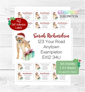 Border Terrier Hund 42 personalisierte Weihnachten Adressetiketten/Retourenaufkleber - Bild 1 von 1