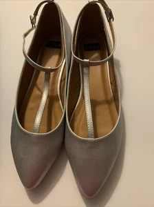 Nyla Acosan Silver Pointed Toe Flats With Buckle Strap Size 10 Mary Jane Wedding - Picture 1 of 4