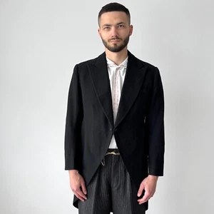 30s Vintage Tailored 1935 Dated Antique British Bespoke Wool Morning Frock Coat - Picture 1 of 12