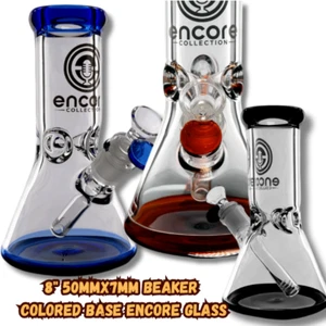 8" Encore Glass Thick Color Lip 50mm x 7mm Beaker Base Hookah Bong Water Pipe - Picture 1 of 1