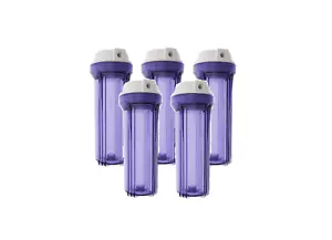Pack of 5 WATER FILTER CLEAR HOUSING SUMP FOR REVERSE OSMOSIS 10" with 1/4" FPNT - Picture 1 of 4