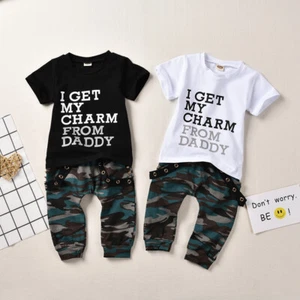 Summer Toddler Baby Kids Boys Tops T-shirt Camo Pants Harem Outfits Set Clothes - Imagen 1 de 14