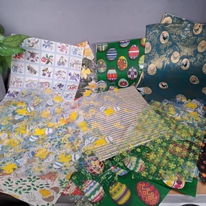 1950s lot of hand printed Easter wrapping paper crafting scrapbooking large lot - Picture 1 of 24