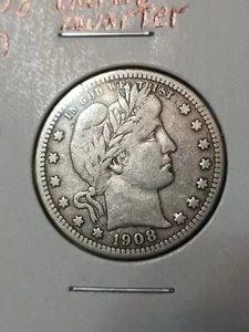 1908 Barber Quater In VF Condition In My Opinion. #170 - Bild 1 von 2