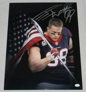 JJ WATT AUTOGRAPHED SIGNED HOUSTON TEXANS 16x20 USA FLAG PHOTO JSA - Picture 1 of 1