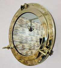 17'' Ship Porthole Mirror Wall Brass Polish Vintage Window Frame Style Antique 