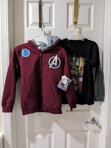NWT Boys 2-Piece size 7/8 Sherpa  Full Zip Maroon Avenger Hoodie with TShirt - Picture 1 of 11