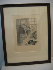 Vintage STEINLEN Framed Maitre de l'affiche Poster European Women w'BLACK CAT  - Picture 1 of 3