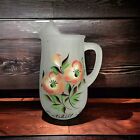 Catskills NY Frosted Glass Pitcher CHIPPED Hand Painted Flowers Vintage Gay Fad