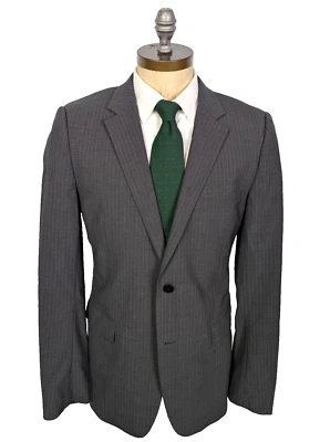 THEORY Suit Gray Stripe Sz 42L Jacket Flat Front Pant Wool Blend Stretch - Image 1 of 4