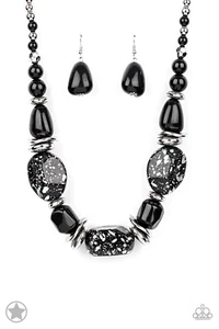 Paparazzi Blockbuster Necklace - In Good Glazes - Black (Matching Bracelet Avail - Picture 1 of 11