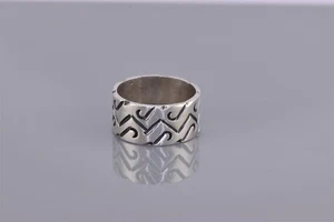 Anillo Taxco de plata de ley tallado de 9 mm con brazalete de cigarro de cara plana 925 talla: 6,5 - Imagen 1 de 8