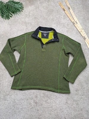 ExOfficio Sweater Jacket Wool Blend Mens L Large Green Pullover Quarter 1/4 Snap - Image 1 of 4