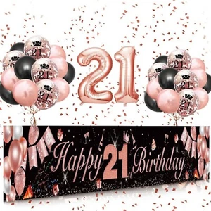 21st Birthday Party Decorations Set - 21Pcs Confetti Balloons Banner for Women - Picture 1 of 1
