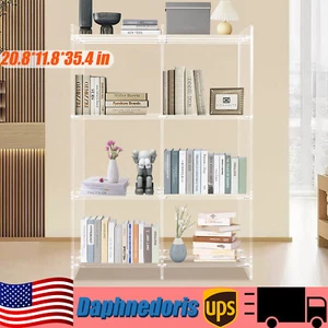 3 Tiers Bilateral Bookshelf Acrylic Narrow Corner Shelf Clear Organizer Modern - Picture 1 of 15