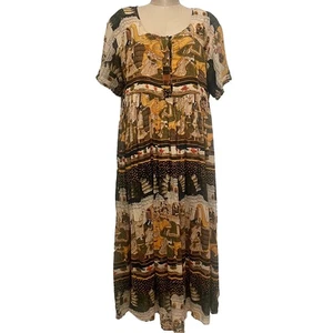 Vintage 80er Boho Baumwoll Kleid halbtransparent Elefantenmuster Indien Größe L - Bild 1 von 12