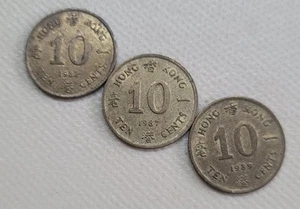 HONG KONG 1982, 1987 & 1989 10 Cents Circulated Average - Three Coins. - Picture 1 of 4