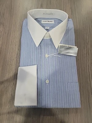复古 John Weitz 男式蓝色条纹衬衫。 尺寸 16.5 32/33。 法国白色袖口 — 第 1/4 张图片