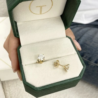 Diamond Earrings Stud IGI Certified E VS1 Round 2 Ct Lab created 14K Yellow Gold - Image 1 of 4