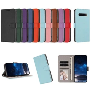 Slim Leather Flip Wallet Cover Case For Samsung S6 S7 Edge S8 S9 S10 S10E Plus  - Picture 1 of 22