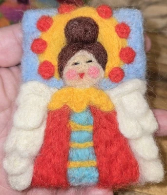 PINTURA EN RELIEVE ORIGINAL ACEO CON AGUJA DE LANA FIELTRO ALAS DE ÁNGEL ARTE NAVIDAD Foto 1 de 2