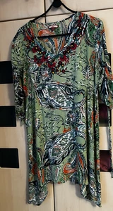 Joe Browns Green Paisley Print Embroidered 3/4 Sleeve Tunic Top Size 12. VGC - Picture 1 of 9