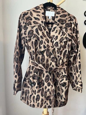 Relativity Women’s Size Small Leopard Print Rain Jacket Coat Belted B6 - Imagem 1 de 4
