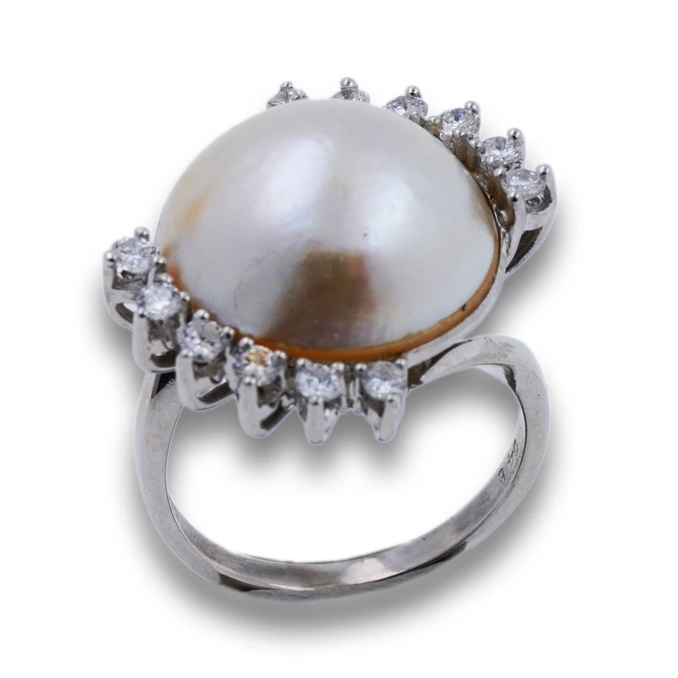Ring 585 Gold 14 Kt Weißgold Mabe Perle Diamant Brillant  Damen Wert 2350,- - Bild 1 von 4