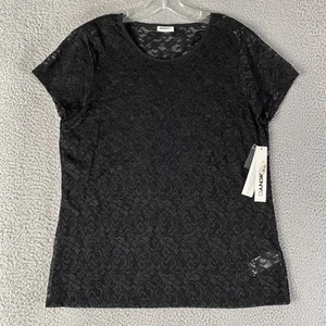 DKNY C Lace Shirt Women Large Black Sheer Floral Fairy Whimsigoth Grunge Y2K NEW - Picture 1 of 11