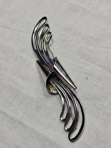Spilla Art Decò Vintage Tono Argento 3 3/4 Pollici - Foto 1 di 6