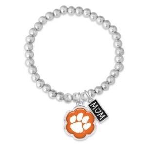 Clemson Tigers Mom Hazel Silver Beaded Stretch Bracelet Jewelry CU Gift - Picture 1 of 1