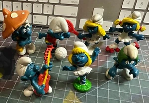 Vintage 1980er Peyo/Schleich Schlümpfe Lot B: Gitarre, Pilz, Fußball 3x Schlumpfine! - Bild 1 von 11