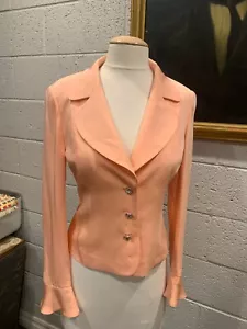 Escada Pfirsichblazer mit großen Kristallknöpfen und ausgestellten Manschetten (Größe 38) SilkSh - Bild 1 von 10