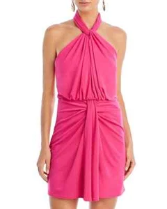 Cinq A Sept Kaily Halter Neck Mini Dress Women's 4 Pink Dahlia Back Zip Closure - Picture 1 of 12