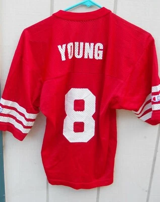 旧金山 49 人队 STEVE YOUNG #8 老学校美式橄榄球球衣青少年尺寸大号 — 第 1/3 张图片