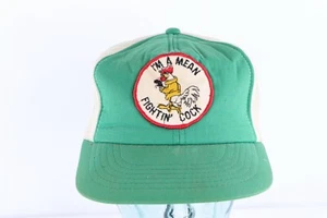 Vtg 70s Distressed I'm A Mean Fighting Cock Rooster Spell Out Trucker Hat Cap - Picture 1 of 11