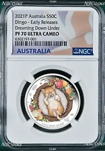 2021 TUVALU Dreaming Down Under – Dingo Silver Proof NGC PF 70 1/2oz Coin ER - Picture 1 of 4