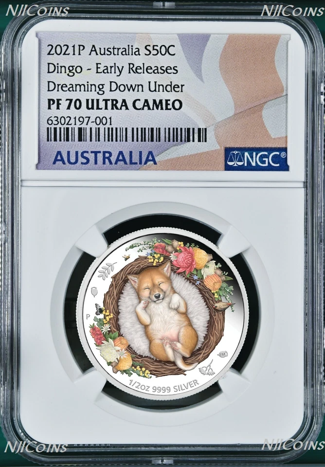 2021 TUVALU Dreaming Down Under – Dingo Silver Proof NGC PF 70 1/2oz Coin ER - Image 1 of 4